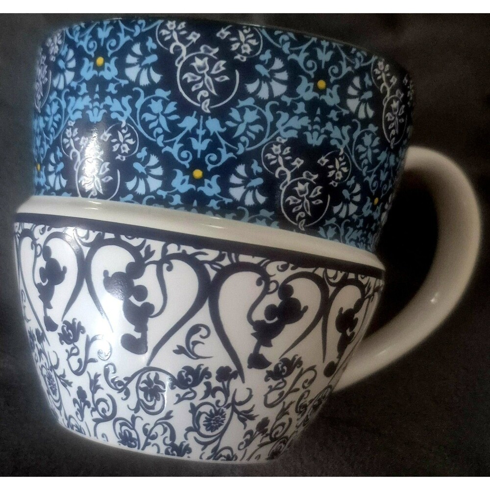 Disney Parks Mickey Mouse Indigo Blues Double Stacked Ceramic Coffee Mug 10oz